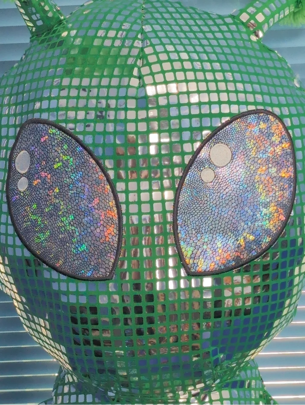 Jumbo XL 38 Inch Green Alien Plush Toy - Disco Heart Shiny Mosaic Design